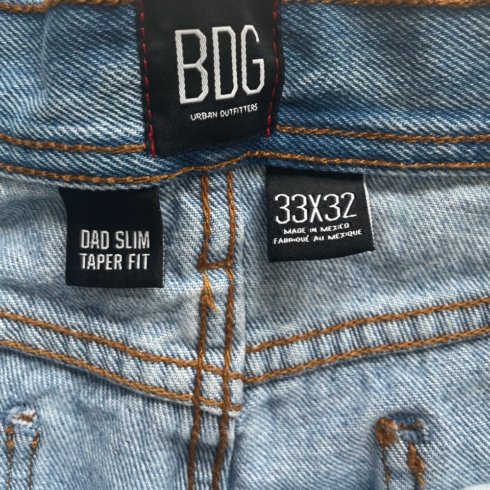 Urban Outfitters BDG Dad Slim Taper Fit Jean Medium Wash Patchwork Denim 33 - Picture 7 of 16